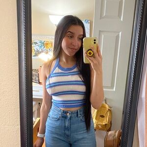 Striped Blue and White Halter Top